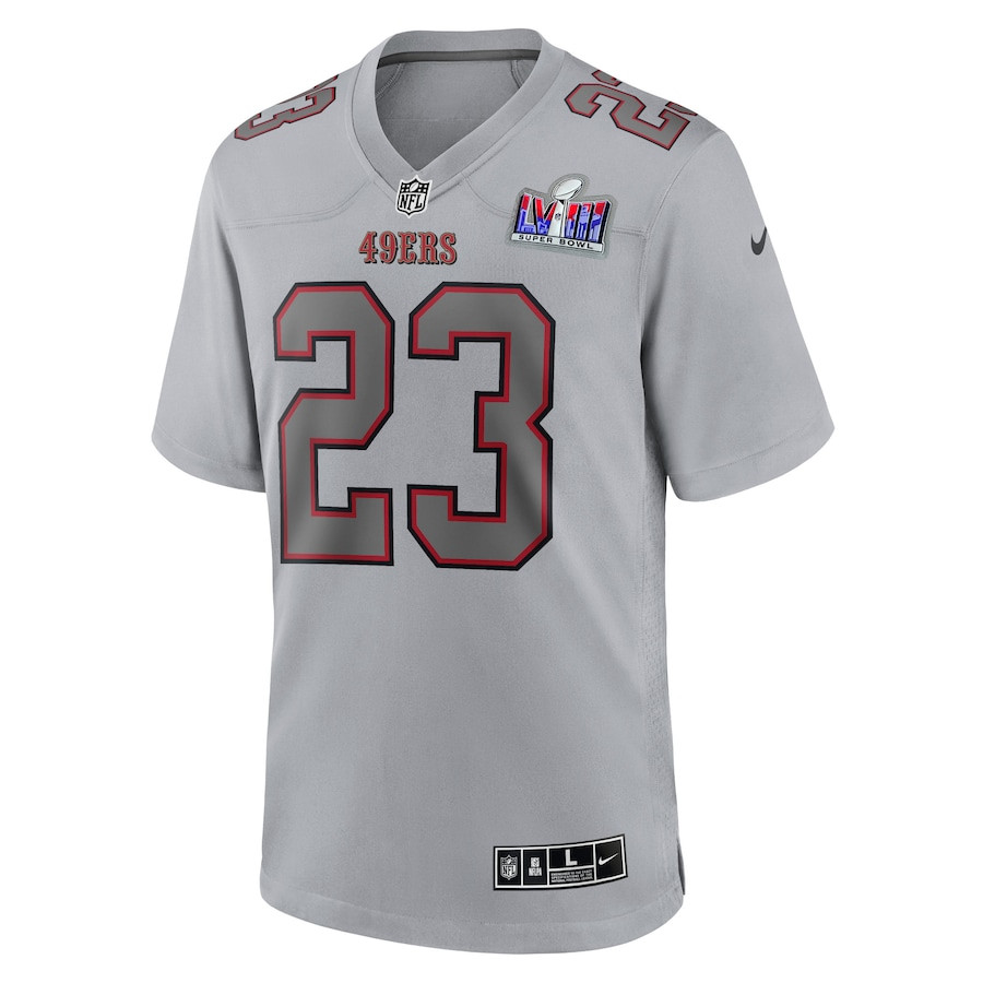 Alternative view of Christian McCaffrey 23 San Francisco 49ers Super Bowl LVIII Atmosphere Fashion Game Men Jersey - Gray JS3430 nicesnker