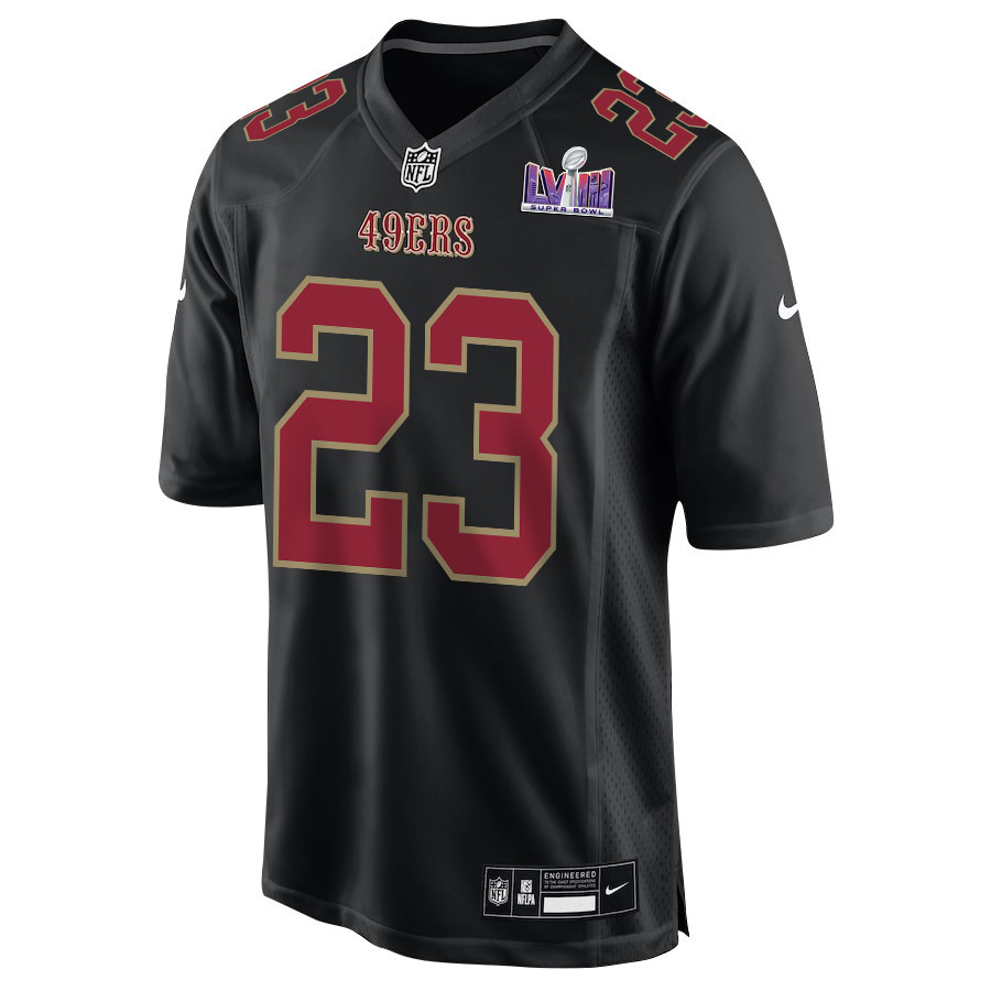 Alternative view of Christian McCaffrey 23 San Francisco 49ers Super Bowl LVIII Patch Fashion Game Men Jersey - Carbon Black JS7424 nicesnker