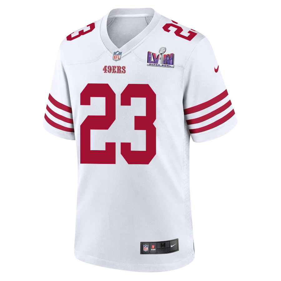 Alternative view of Christian McCaffrey 23 San Francisco 49ers Super Bowl LVIII Patch Game Men Jersey - White JS3749 nicesnker