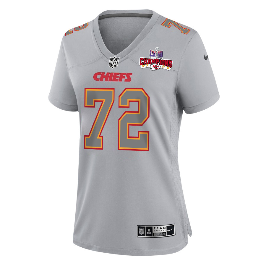 Alternative view of Chukwuebuka Godrick 72 Kansas City Chiefs Super Bowl LVIII Champions 4 Stars Patch Atmosphere Fashion Game Women Jersey - Gray JS7559 nicesnker
