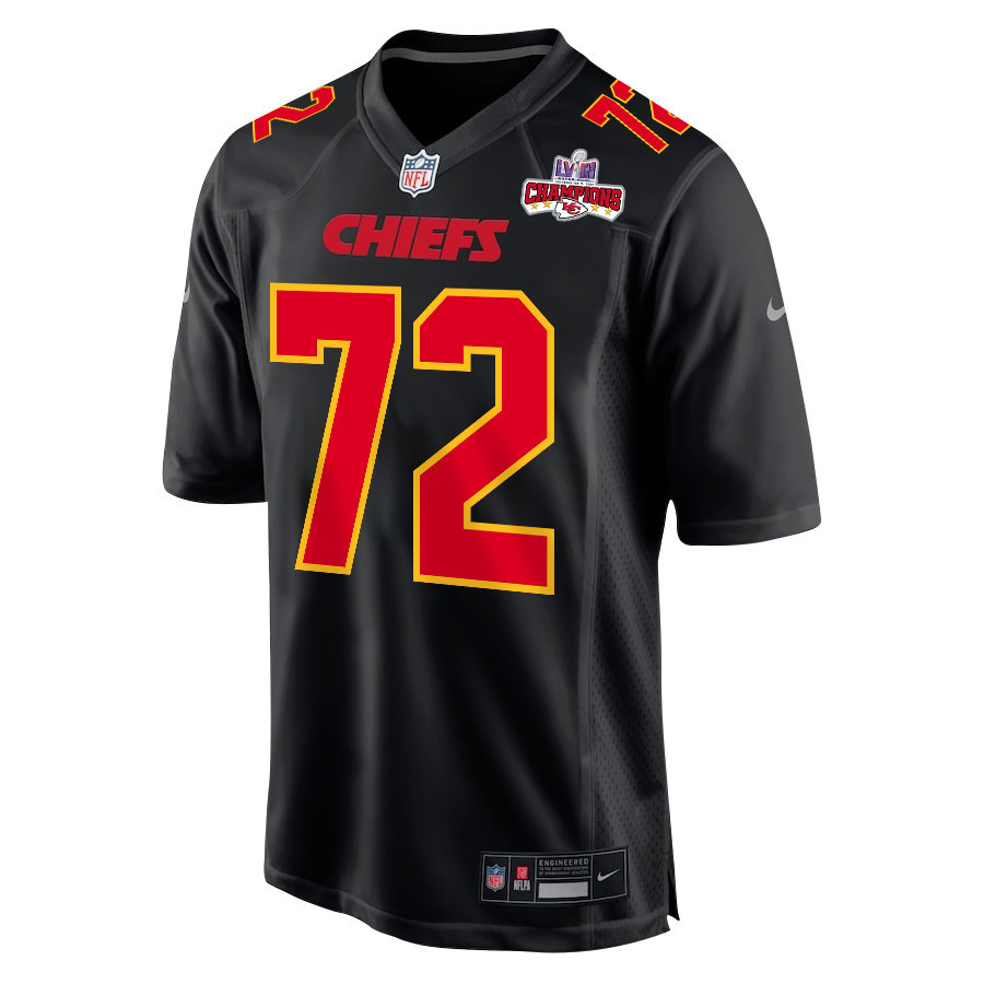 Alternative view of Chukwuebuka Godrick 72 Kansas City Chiefs Super Bowl LVIII Champions 4 Stars Patch Fashion Game Men Jersey - Carbon Black JS7500 nicesnker