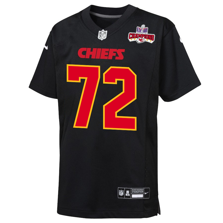Alternative view of Chukwuebuka Godrick 72 Kansas City Chiefs Super Bowl LVIII Champions 4 Stars Patch Fashion Game YOUTH Jersey - Carbon Black JS8797 nicesnker