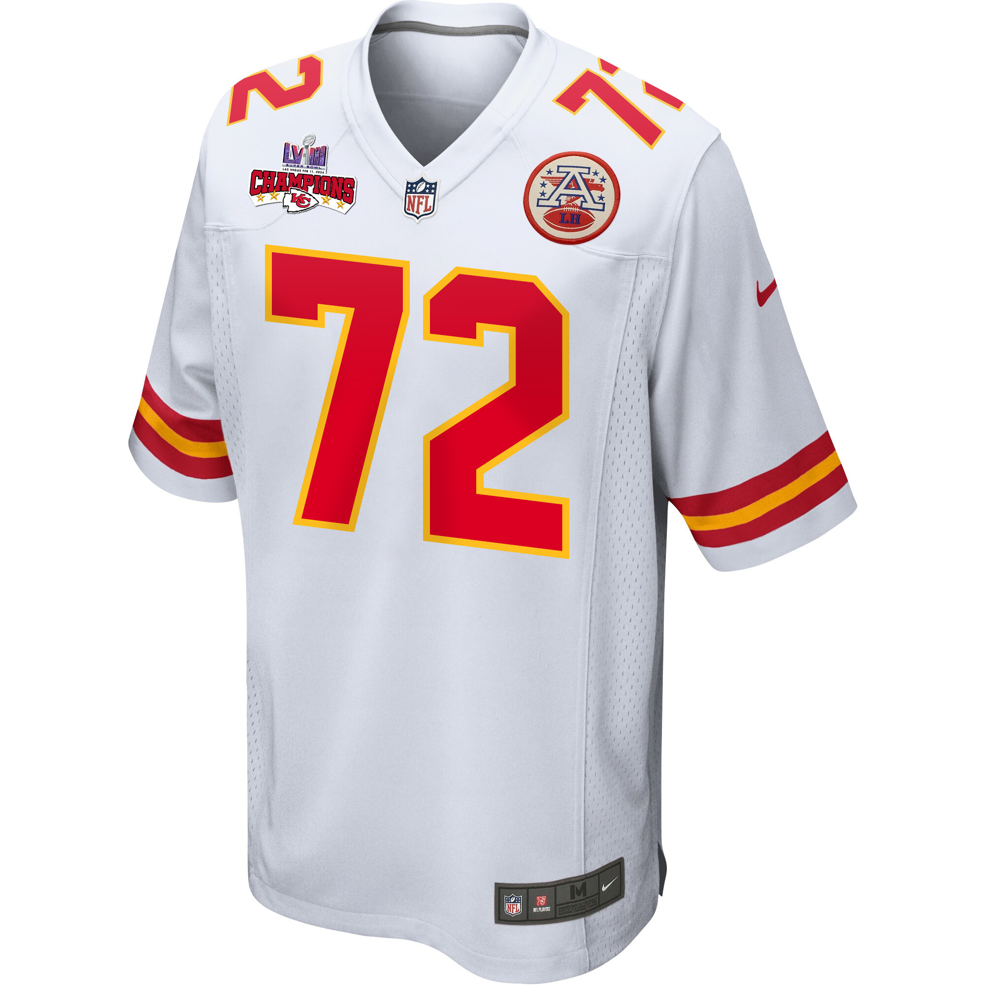 Alternative view of Chukwuebuka Godrick 72 Kansas City Chiefs Super Bowl LVIII Champions 4 Stars Patch Game Men Jersey - White JS8142 nicesnker
