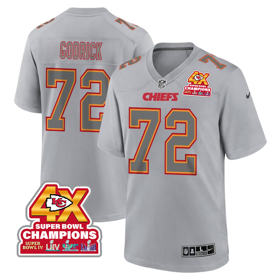Chukwuebuka Godrick 72 Kansas City Chiefs Super Bowl LVIII Champions 4X Atmosphere Fashion Game Men Jersey - Gray JS4489 nicesnker