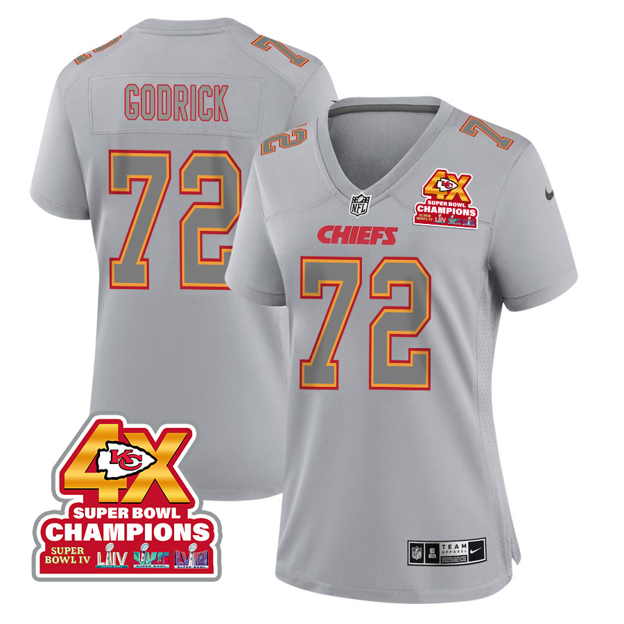 Chukwuebuka Godrick 72 Kansas City Chiefs Super Bowl LVIII Champions 4X Atmosphere Fashion Game Women Jersey - Gray JS1352 nicesnker