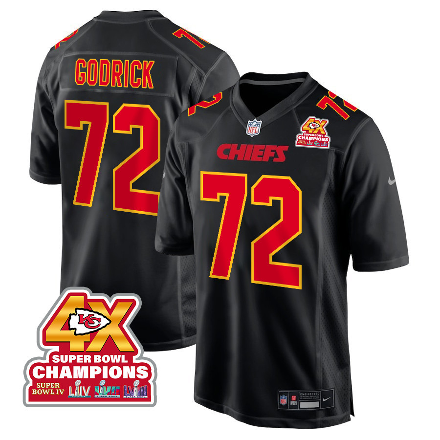 Chukwuebuka Godrick 72 Kansas City Chiefs Super Bowl LVIII Champions 4X Fashion Game Men Jersey - Carbon Black JS5473 nicesnker