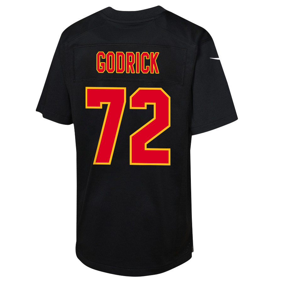 Chukwuebuka Godrick 72 Kansas City Chiefs Super Bowl LVIII Champions 4X Fashion Game YOUTH Jersey - Carbon Black JS7156 nicesnker - Image 3