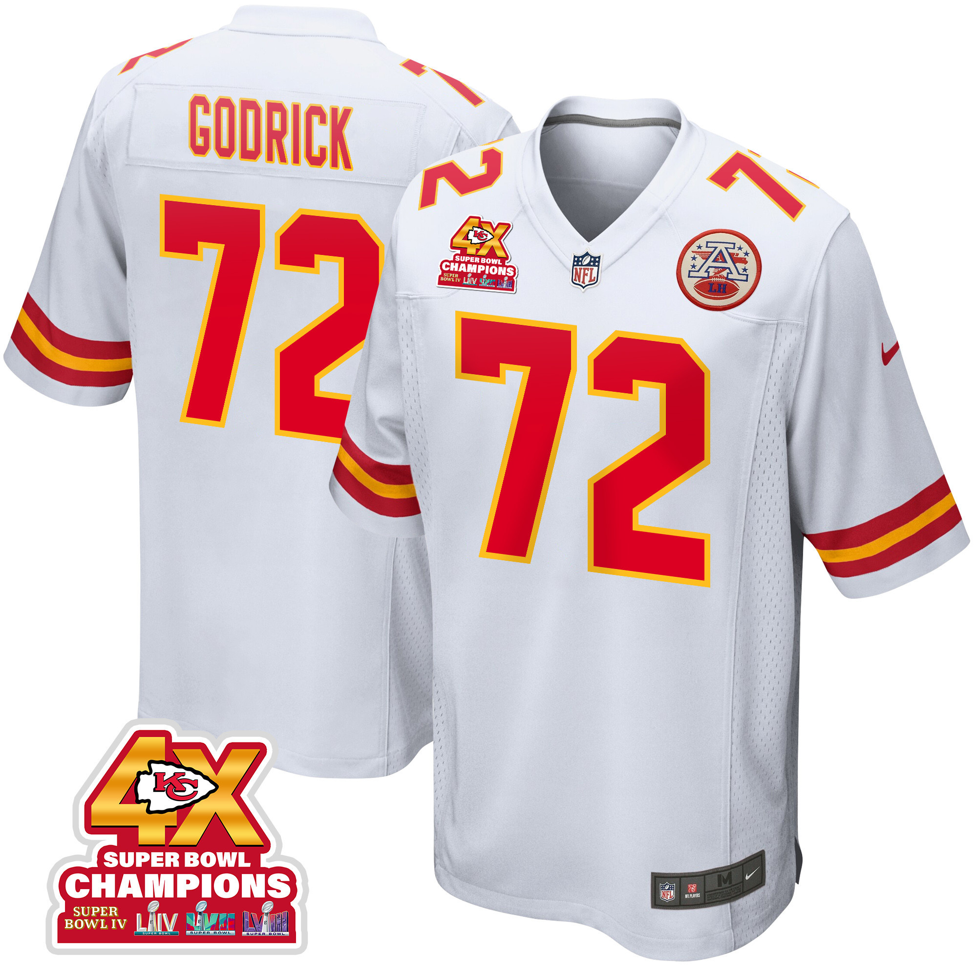 Chukwuebuka Godrick 72 Kansas City Chiefs Super Bowl LVIII Champions 4X Game Men Jersey - White JS7359 nicesnker