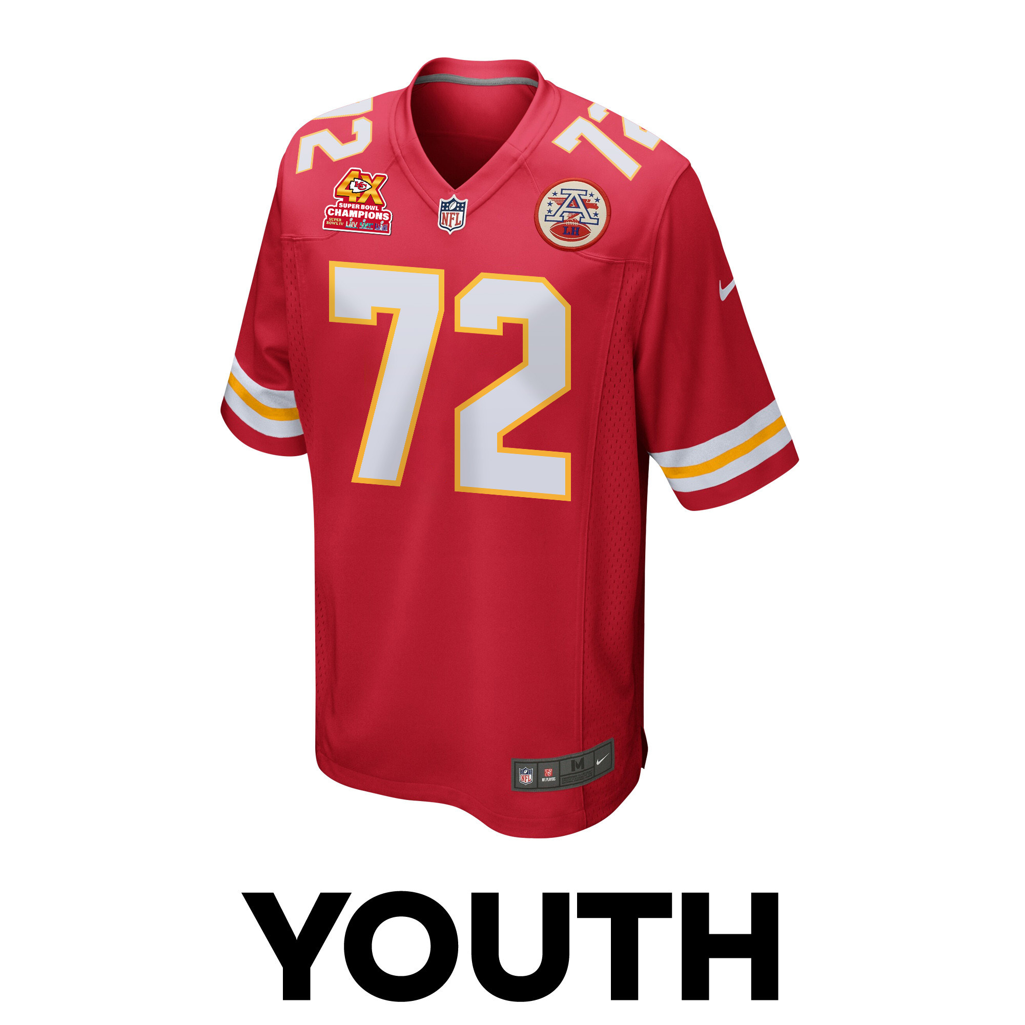 Alternative view of Chukwuebuka Godrick 72 Kansas City Chiefs Super Bowl LVIII Champions 4X Game YOUTH Jersey - Red JS7126 nicesnker