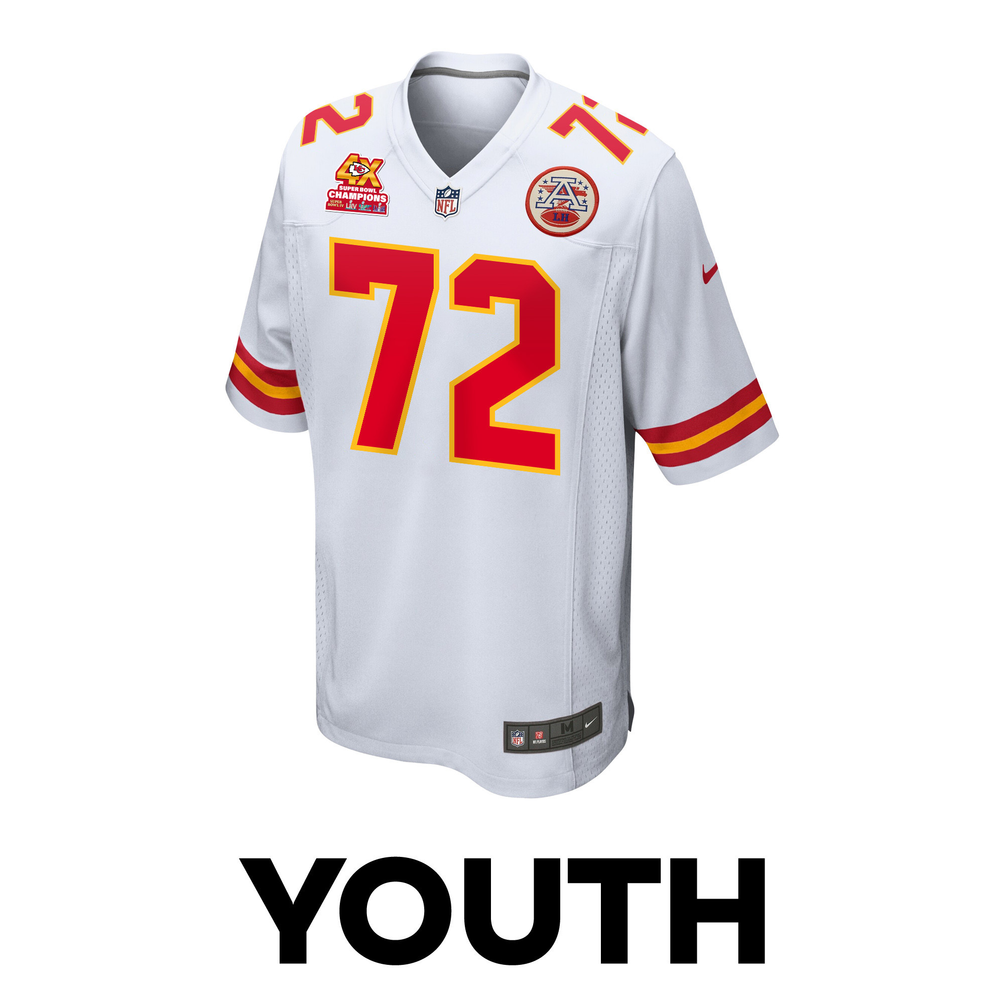 Alternative view of Chukwuebuka Godrick 72 Kansas City Chiefs Super Bowl LVIII Champions 4X Game YOUTH Jersey - White JS7251 nicesnker