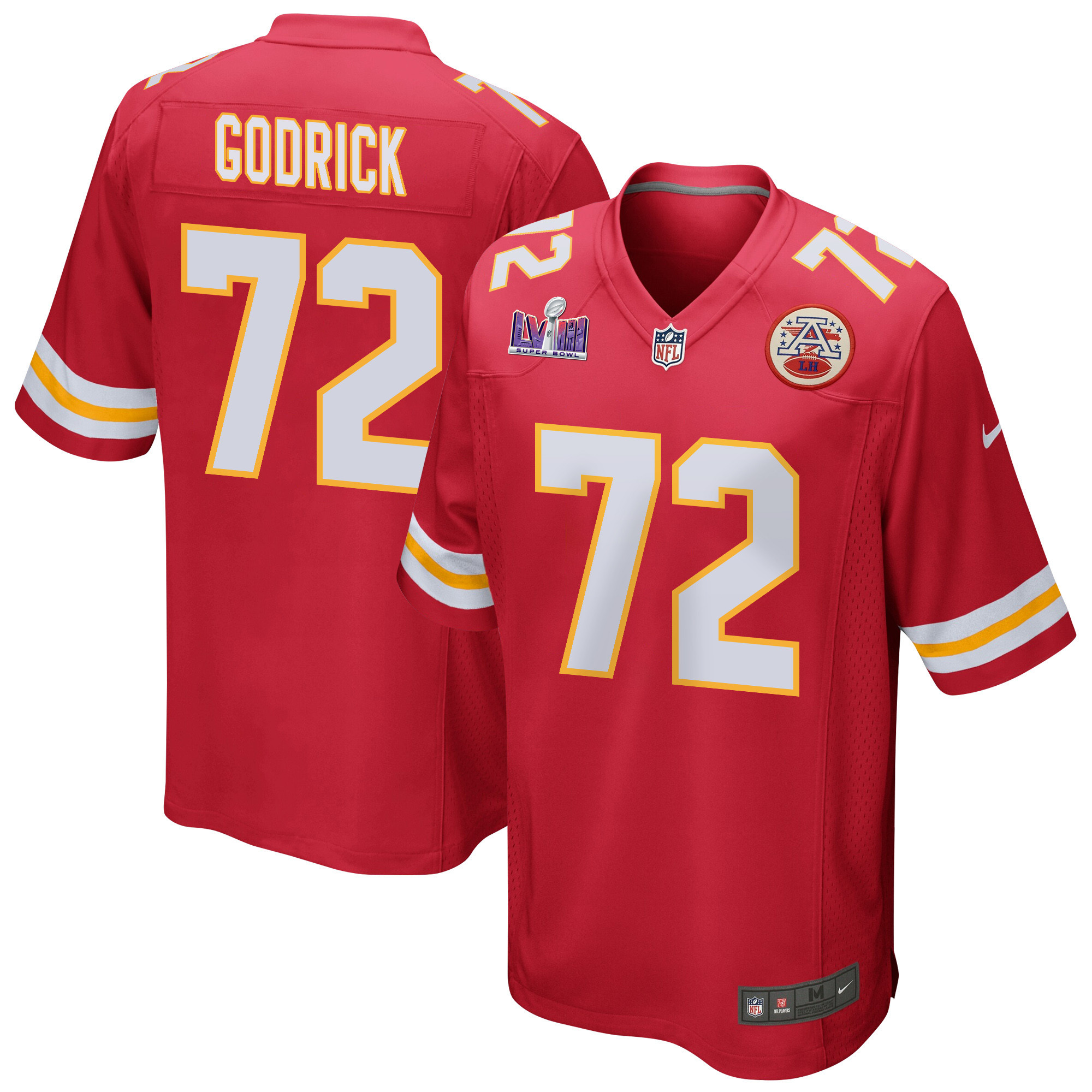 Chukwuebuka Godrick 72 Kansas City Chiefs Super Bowl LVIII Patch Game Men Jersey - Red JS6331 nicesnker
