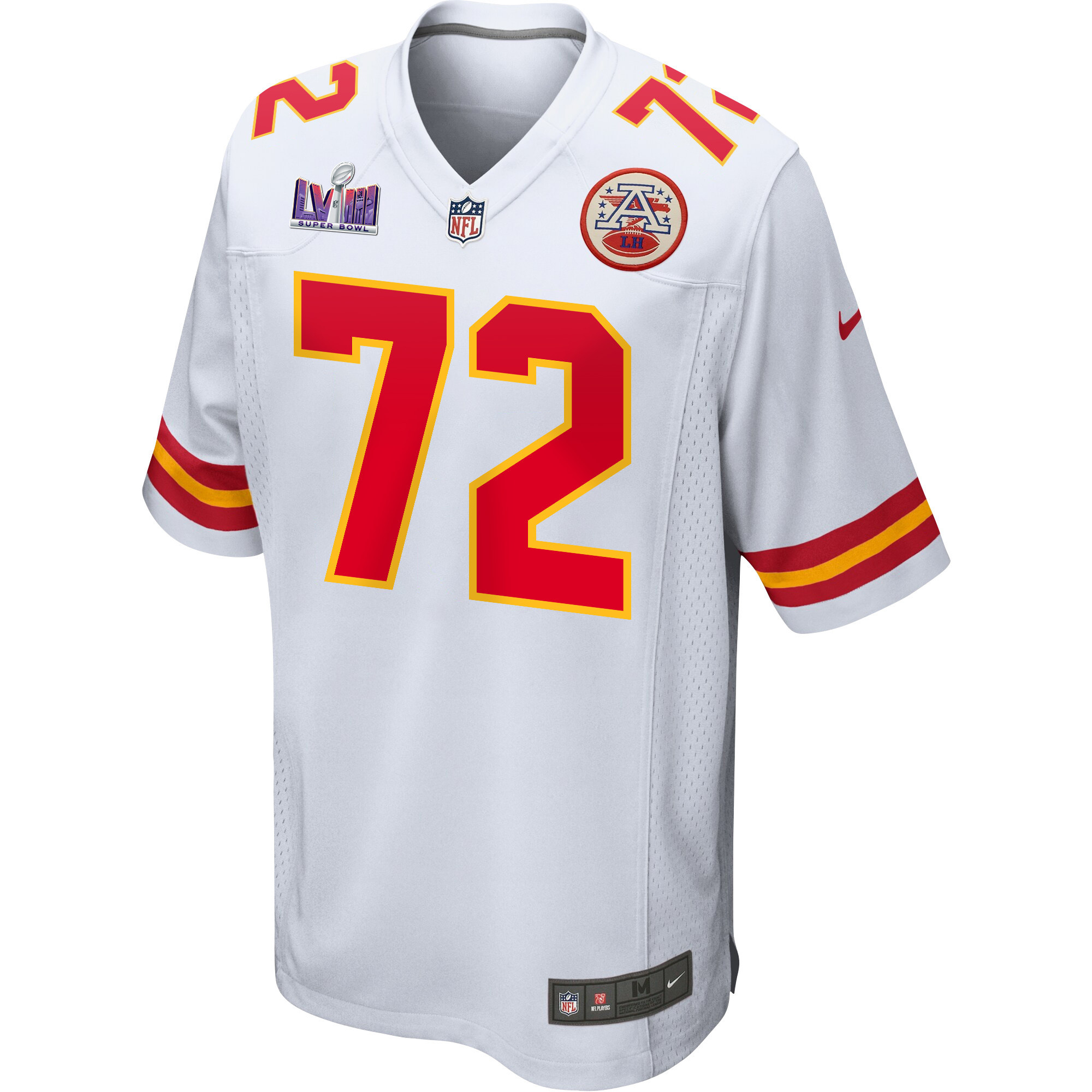 Alternative view of Chukwuebuka Godrick 72 Kansas City Chiefs Super Bowl LVIII Patch Game Men Jersey - White JS6785 nicesnker