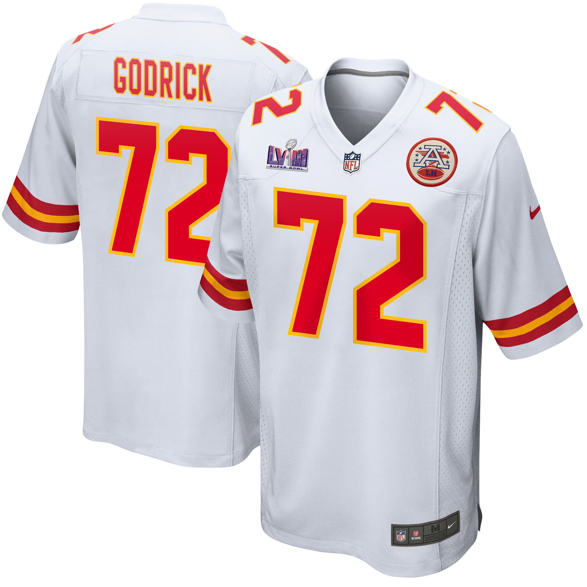 Chukwuebuka Godrick 72 Kansas City Chiefs Super Bowl LVIII Patch Game Men Jersey - White JS6785 nicesnker