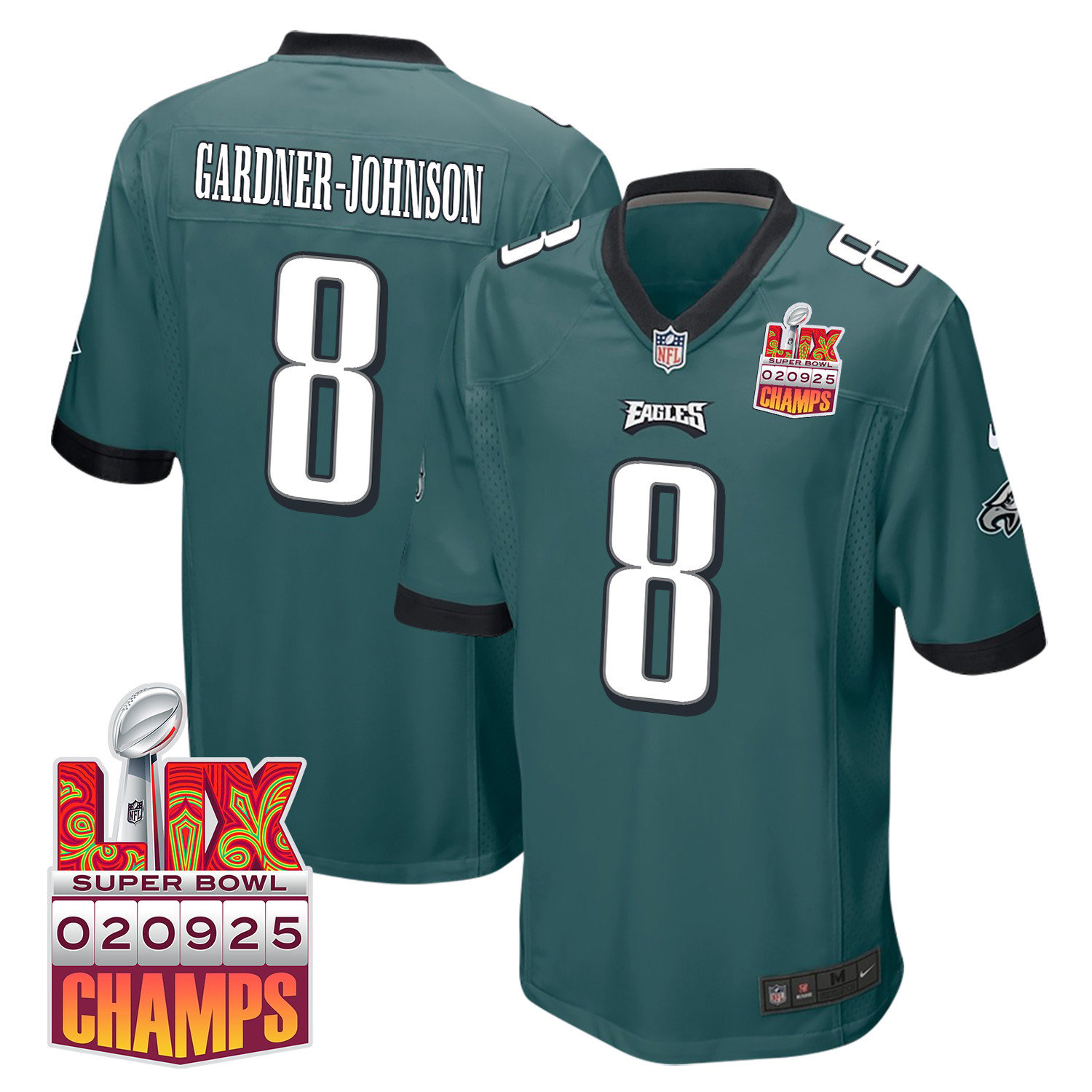 C.J. Gardner-Johnson 8 Philadelphia Eagles Super Bowl LIX Champions Patch Game Men Jersey - Midnight Green JS5613 nicesnker