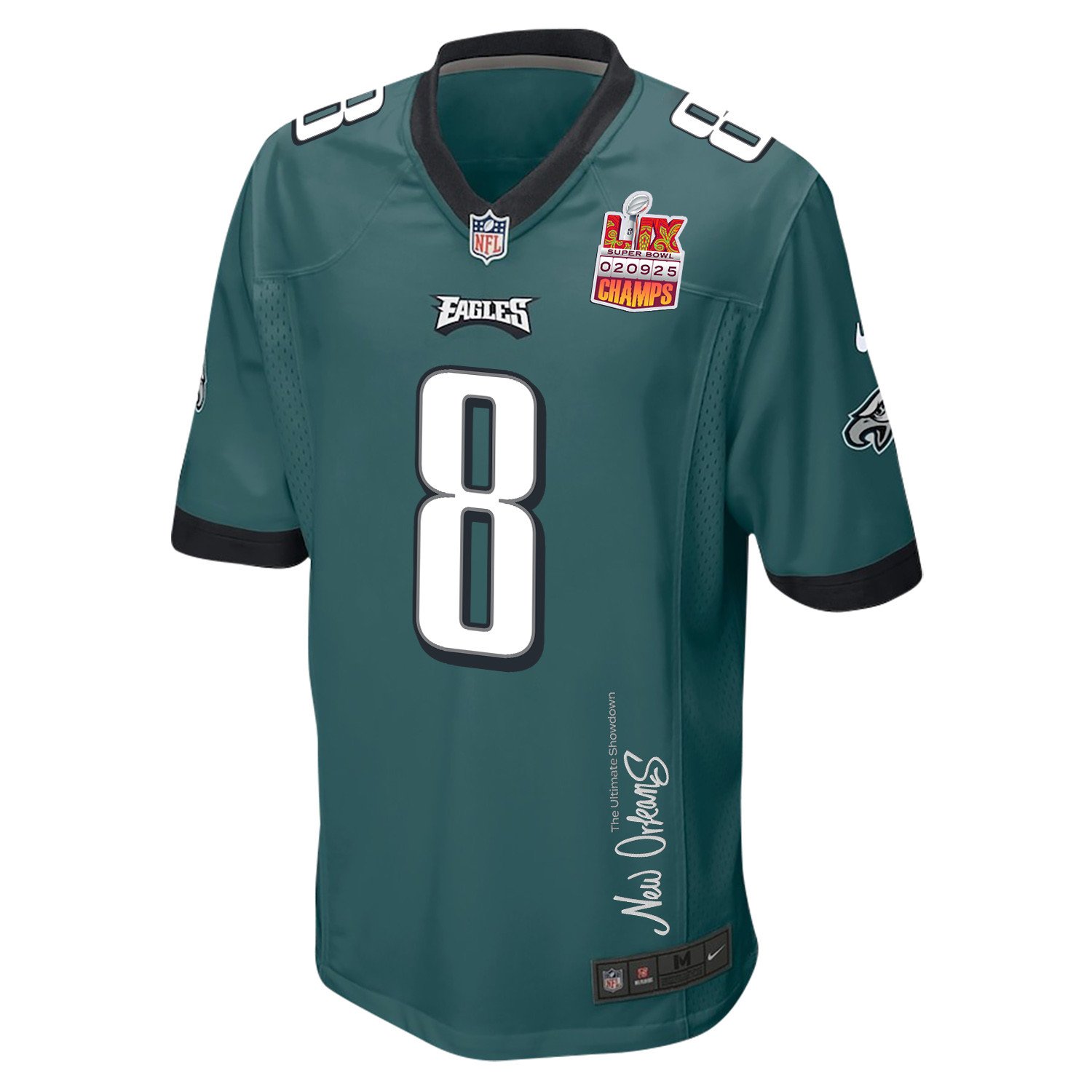 C.J. Gardner-Johnson 8 Philadelphia Eagles Super Bowl LIX Champions Patch 'New Orleans - The Ultimate Showdown' EMBROIDERED Game Men Jersey - Midnight Green JS3458 nicesnker - Image 3