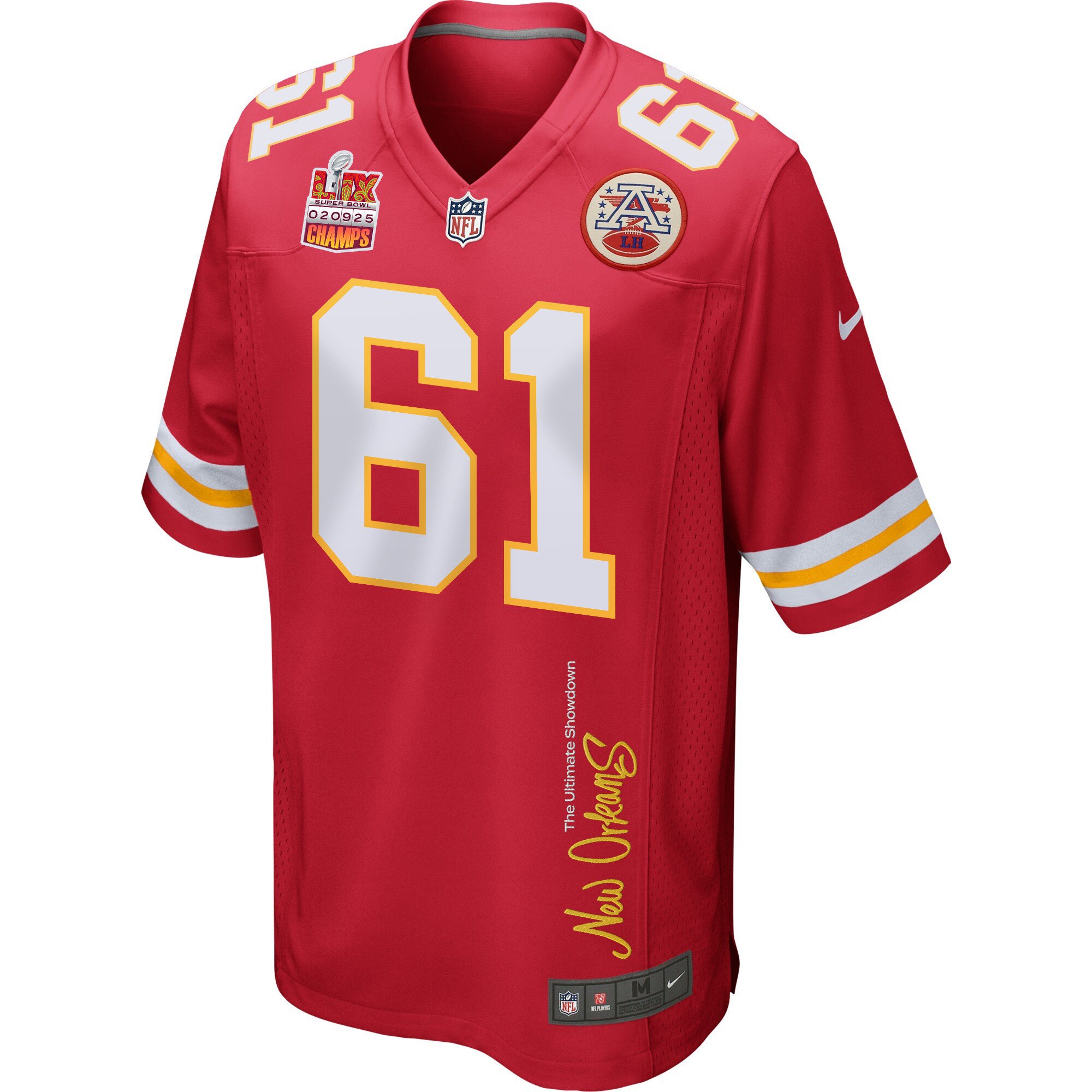 C.J. Hanson 61 Kansas City Chiefs Super Bowl LIX Champions Patch 'New Orleans - The Ultimate Showdown' EMBROIDERED Game Men Jersey - Red JS6738 nicesnker - Image 3