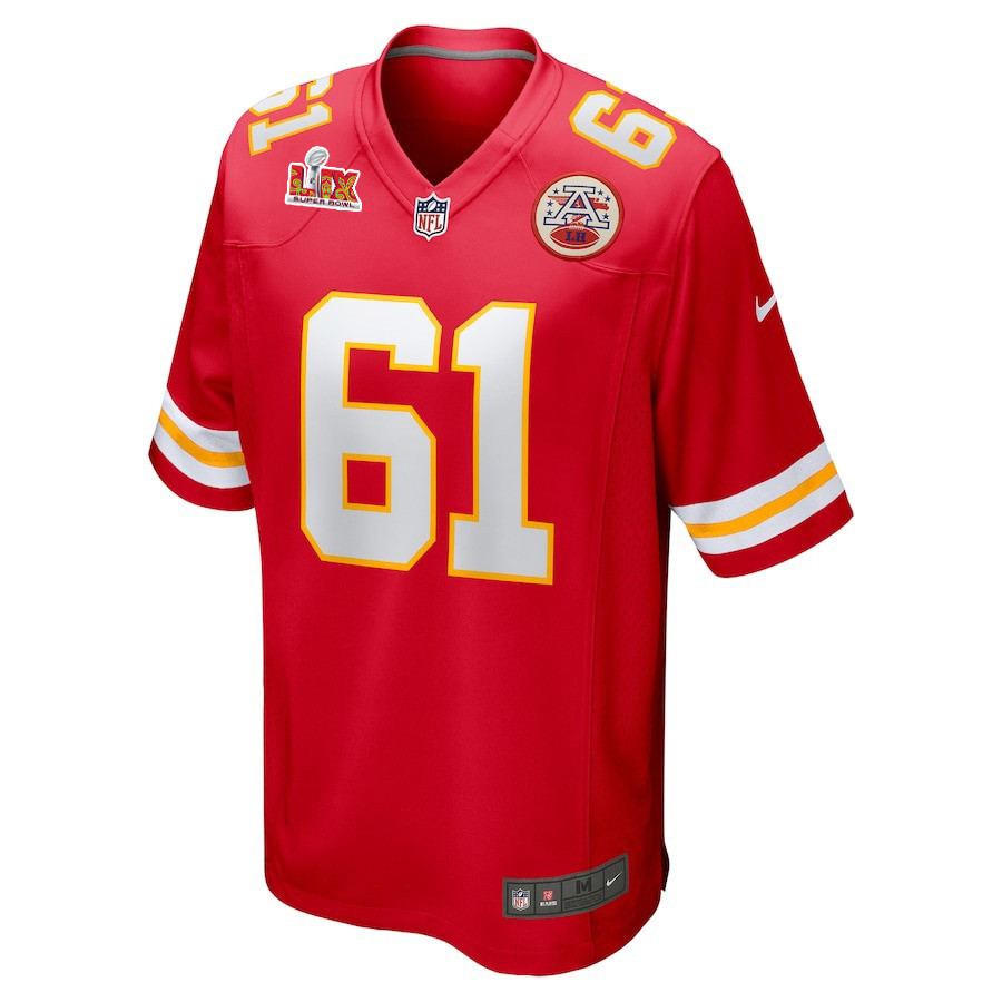 Alternative view of C.J. Hanson #61 Kansas City Chiefs Super Bowl LIX Jersey - Men's - Red JS2797 nicesnker