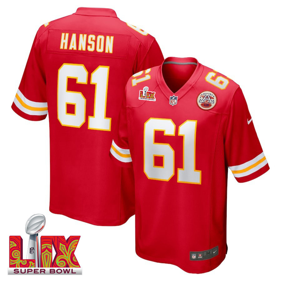 C.J. Hanson #61 Kansas City Chiefs Super Bowl LIX Jersey - Men's - Red JS2797 nicesnker