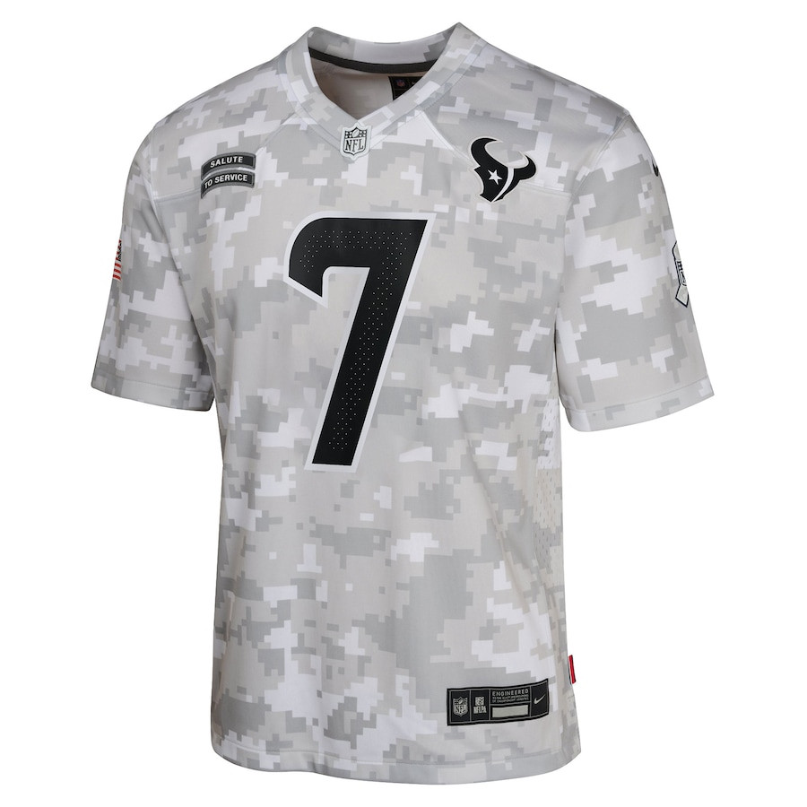 Alternative view of C.J. Stroud 7 Houston Texans 2024 Salute to Service Game YOUTH Jersey - Arctic Camo JS9944 nicesnker