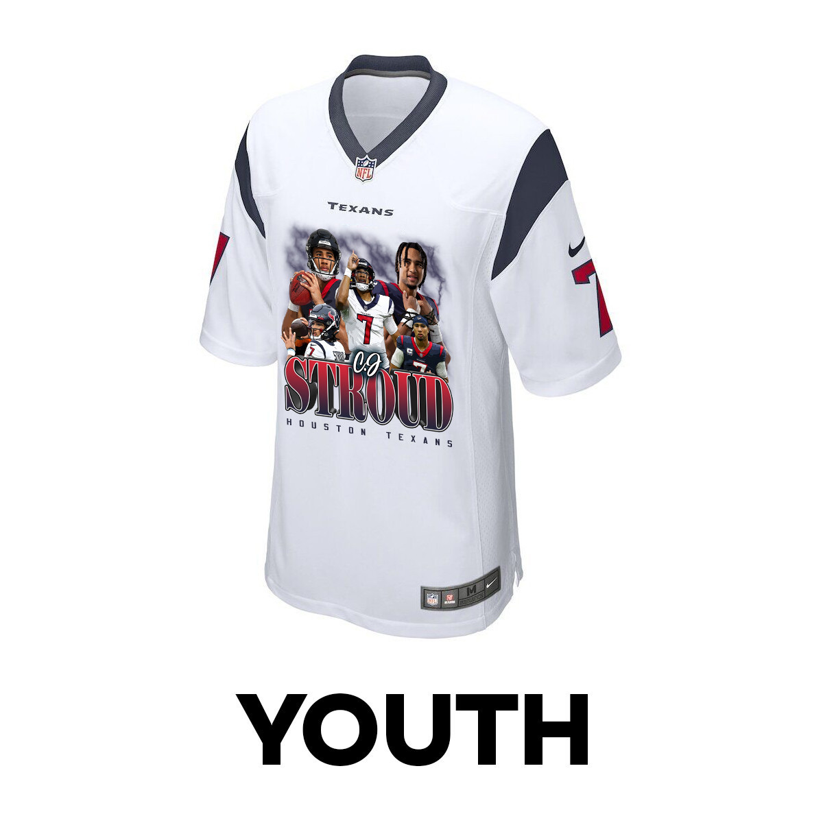 Alternative view of C.J. Stroud 7 Houston Texans The Chosen One Game YOUTH Jersey - White JS6299 nicesnker