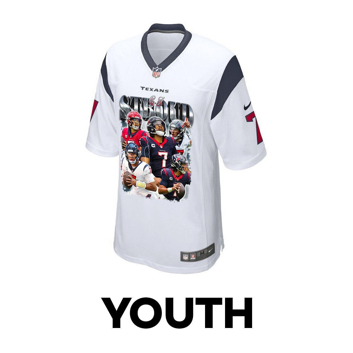 Alternative view of C.J. Stroud 7 Houston Texans The Gunslinger Game YOUTH Jersey - White JS9251 nicesnker