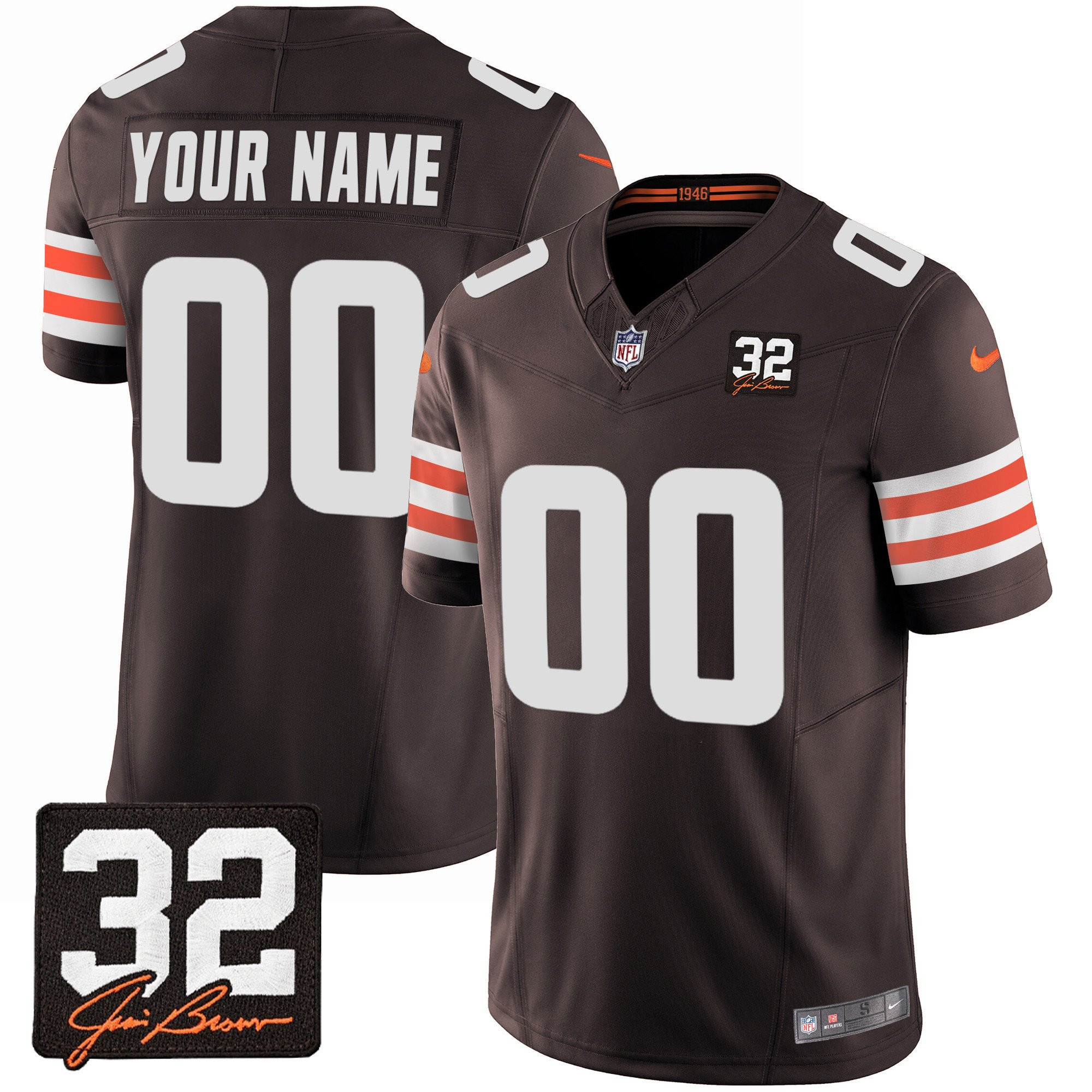 Cleveland Browns Jim Brown Memorial Patch Game Men Custom Jersey - Brown JS2226 nicesnker