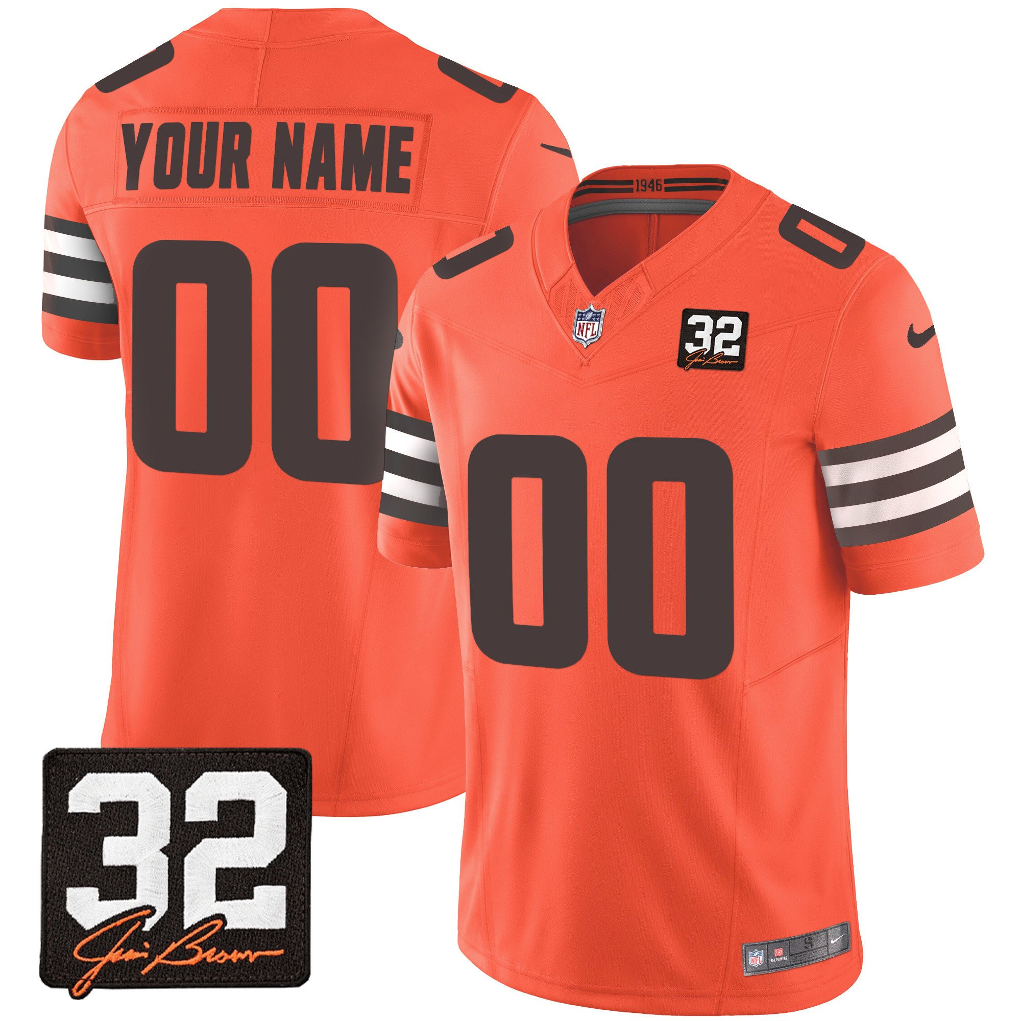 Cleveland Browns Jim Brown Memorial Patch Game Men Custom Jersey - Orange JS9756 nicesnker