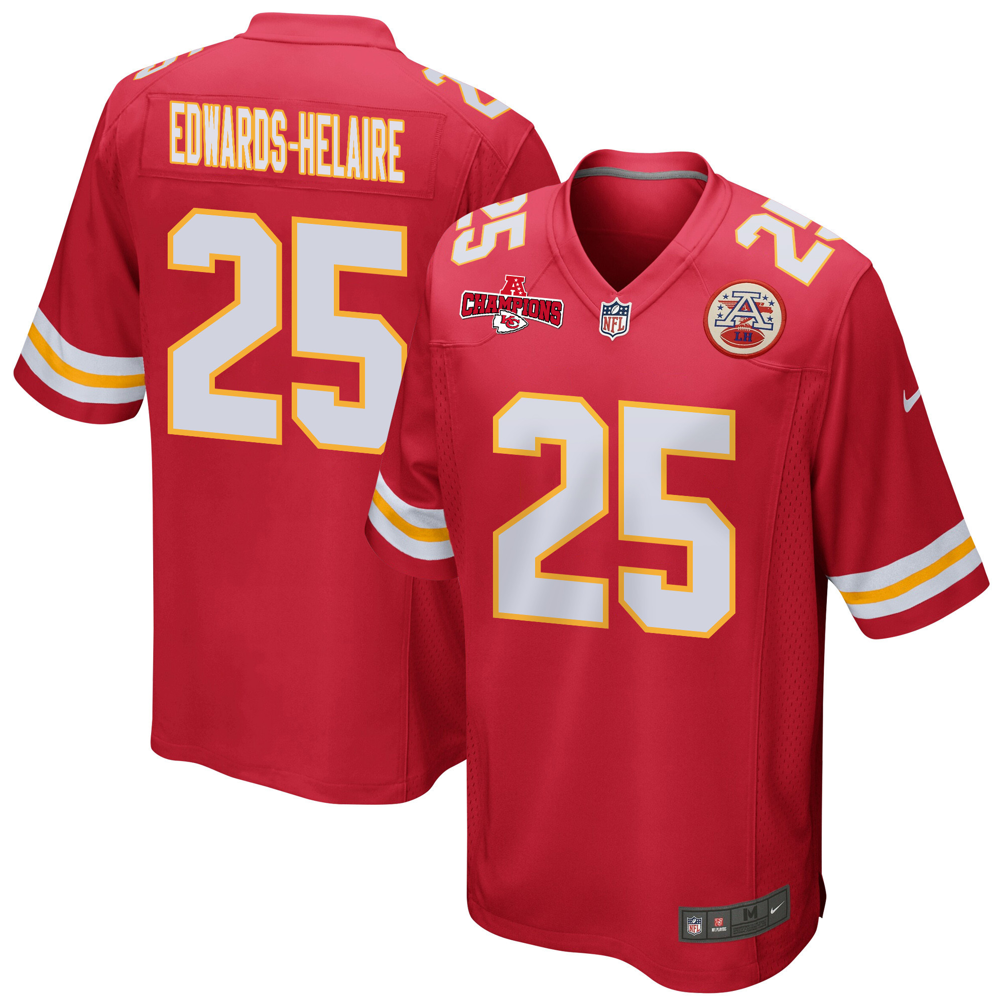 Clyde Edwards-Helaire 25 Kansas City Chiefs AFC Champions Patch Game Men Jersey - Red JS1816 nicesnker