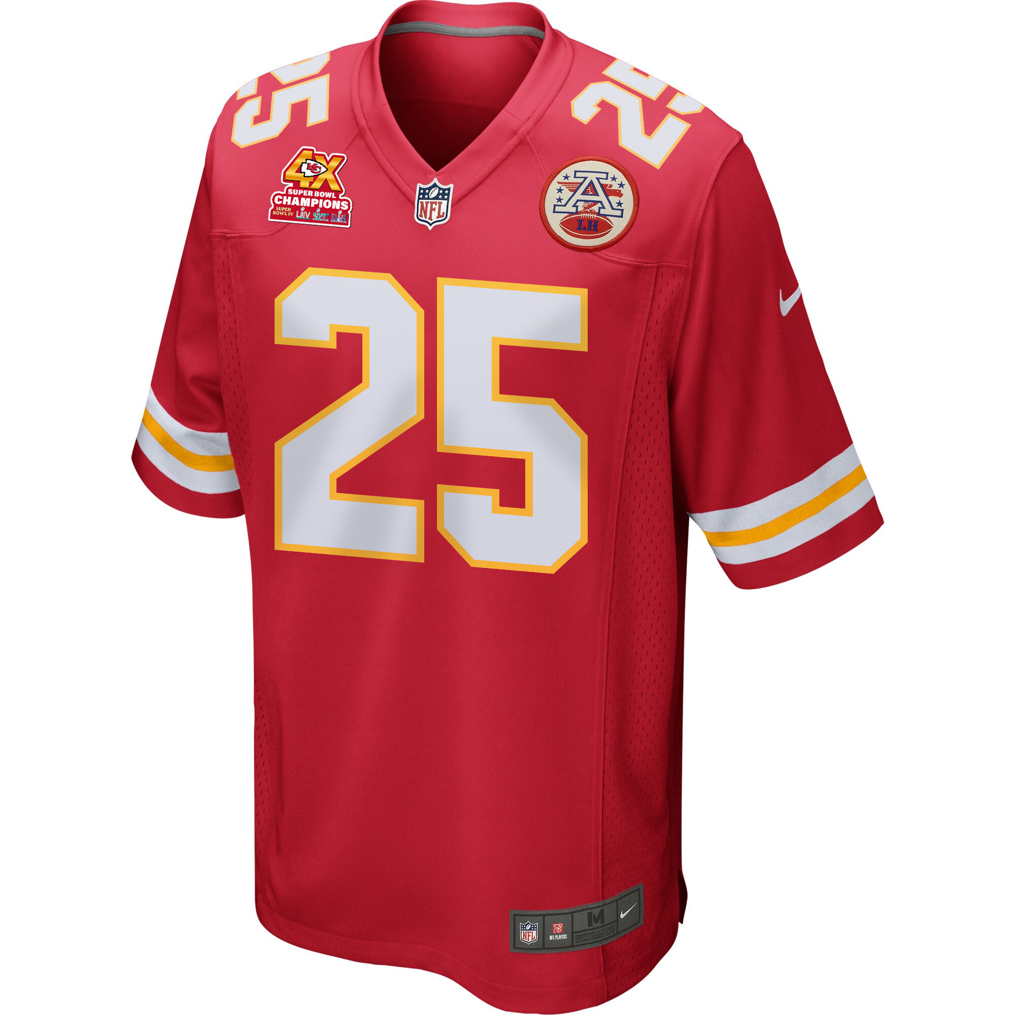 Alternative view of Clyde Edwards-Helaire 25 Kansas City Chiefs Super Bowl LVIII Champions 4X Game Men Jersey - Red JS7210 nicesnker