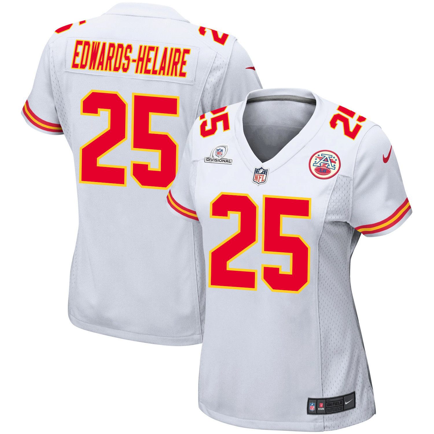 Clyde Edwards-Helaire 25 Kansas City Chiefs Super Bowl LVIII Patch Game Women Jersey - White JS6470 nicesnker