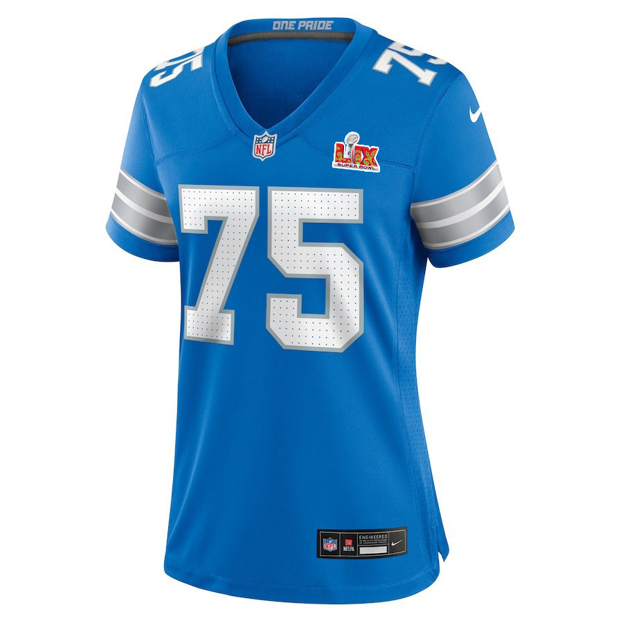 Alternative view of Colby Sorsdal #75 Detroit Lions Super Bowl LIX Women's Jersey - Blue JS7033 nicesnker
