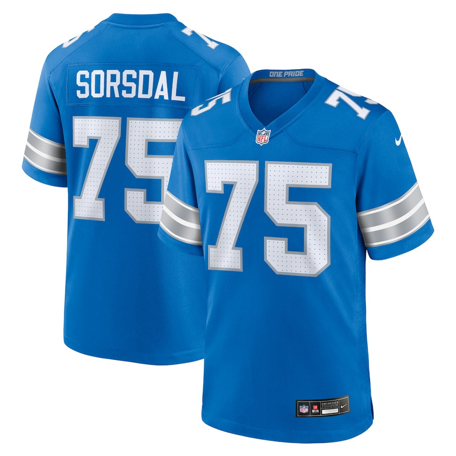 Colby Sorsdal 75 Detroit Lions Team Game Men Jersey - Blue JS6984 nicesnker