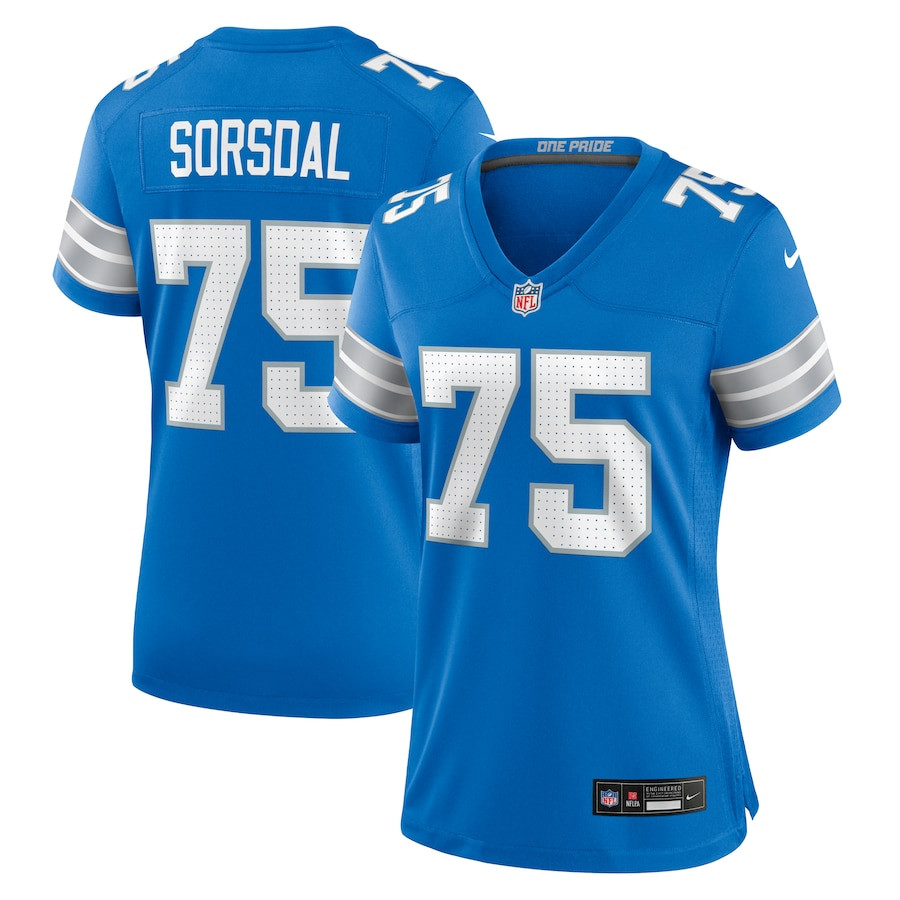 Colby Sorsdal 75 Detroit Lions Women's Team Game Jersey - Blue JS6533 nicesnker