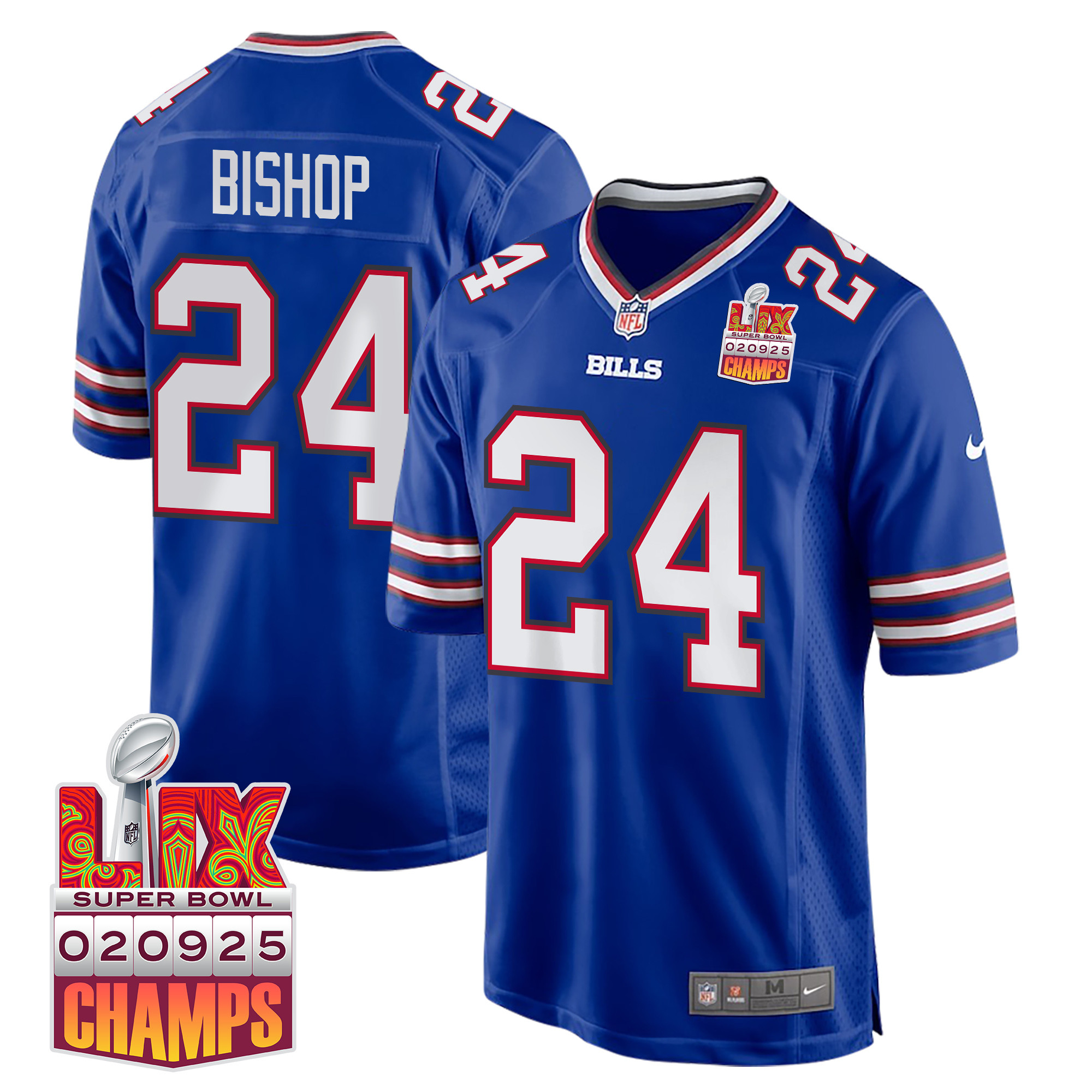 Cole Bishop 24 Buffalo Bills Super Bowl LIX Champions Patch Game Men Jersey - Royal JS6147 nicesnker