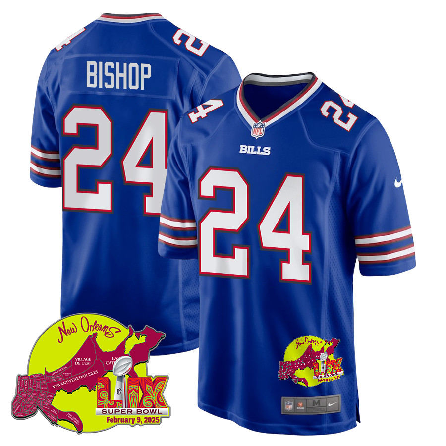 Cole Bishop 24 Buffalo Bills Super Bowl LIX New Orleans Patch Game Men Jersey - Royal JS8421 nicesnker
