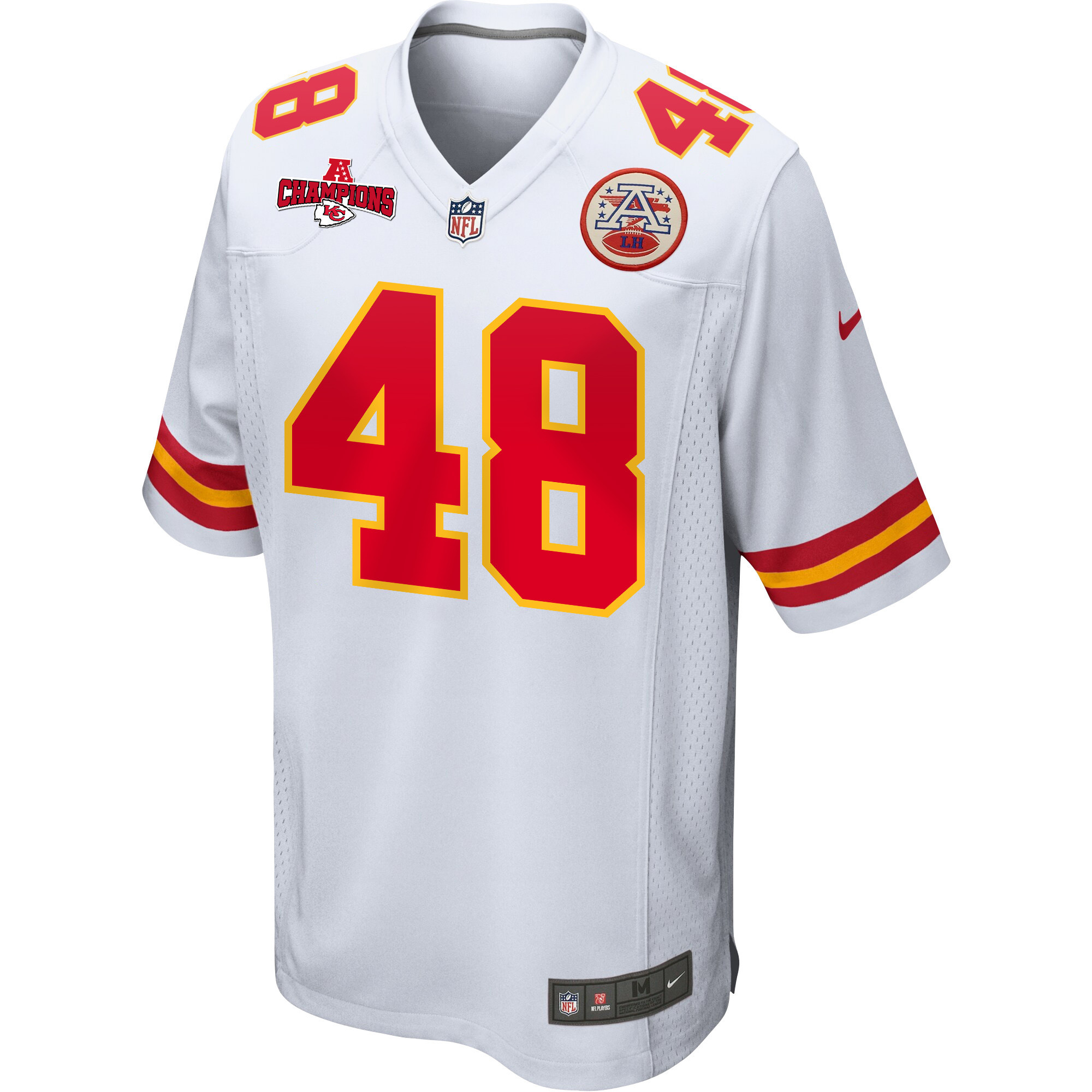Alternative view of Cole Christiansen 48 Kansas City Chiefs AFC Champions Patch Game Men Jersey - White JS6689 nicesnker