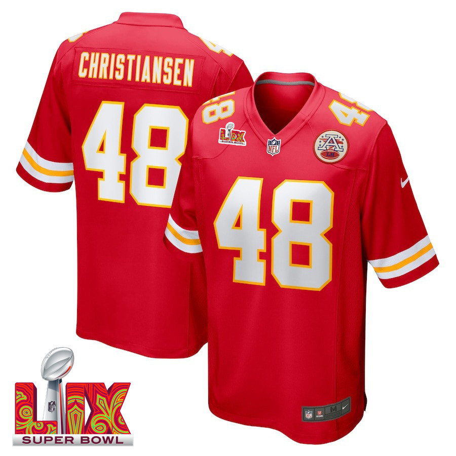 Cole Christiansen #48 Kansas City Chiefs Super Bowl LIX Jersey - Men's - Red JS7341 nicesnker