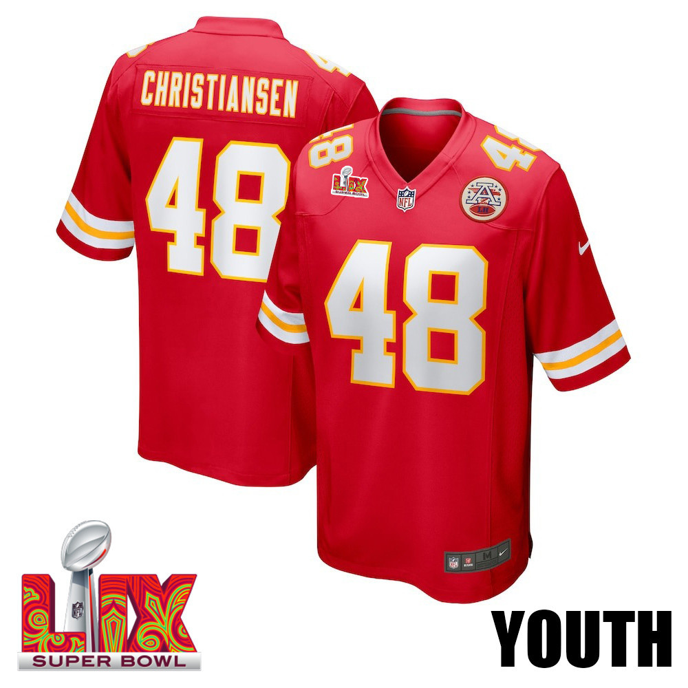 Cole Christiansen #48 Kansas City Chiefs Super Bowl LIX YOUTH Jersey - Red JS5721 nicesnker