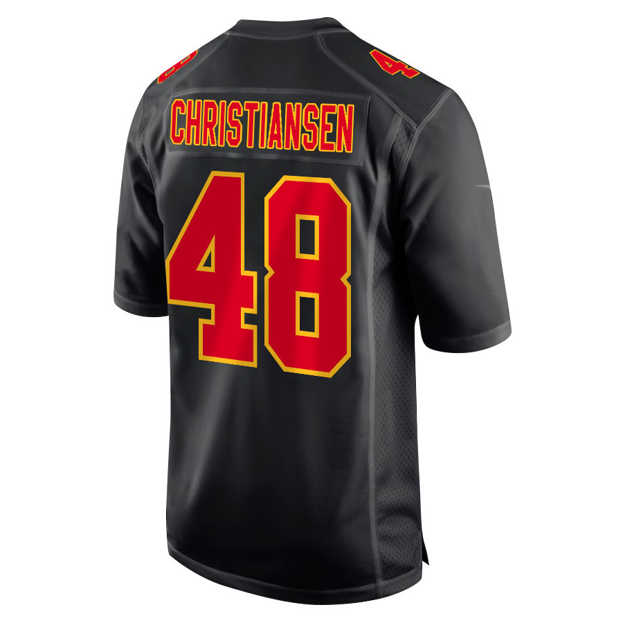 Cole Christiansen 48 Kansas City Chiefs Super Bowl LVIII Champions 4 Stars Patch Fashion Game Men Jersey - Carbon Black JS3124 nicesnker - Image 3
