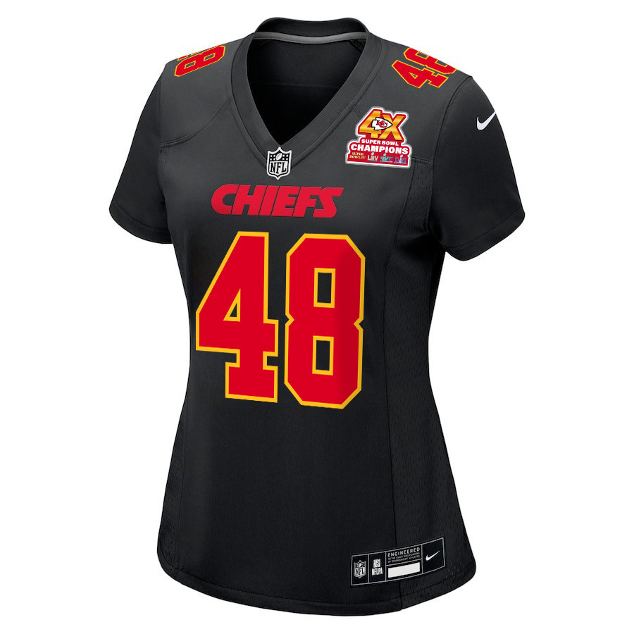 Alternative view of Cole Christiansen 48 Kansas City Chiefs Super Bowl LVIII Champions 4X Fashion Game Women Jersey - Carbon Black JS3209 nicesnker