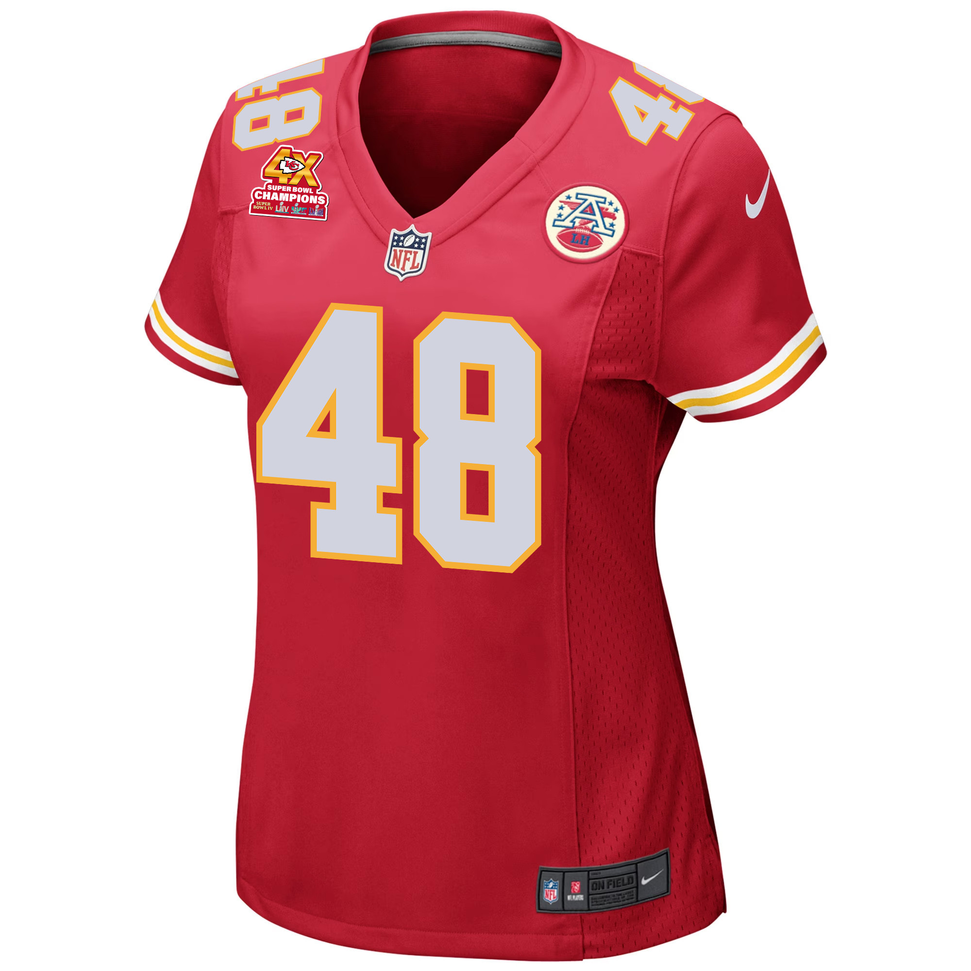Alternative view of Cole Christiansen 48 Kansas City Chiefs Super Bowl LVIII Champions 4X Game Women Jersey - Red JS9514 nicesnker