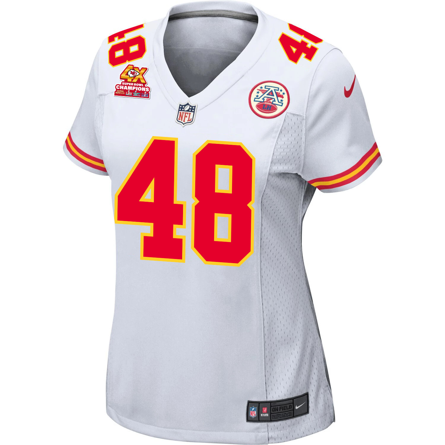 Alternative view of Cole Christiansen 48 Kansas City Chiefs Super Bowl LVIII Champions 4X Game Women Jersey - White JS7905 nicesnker