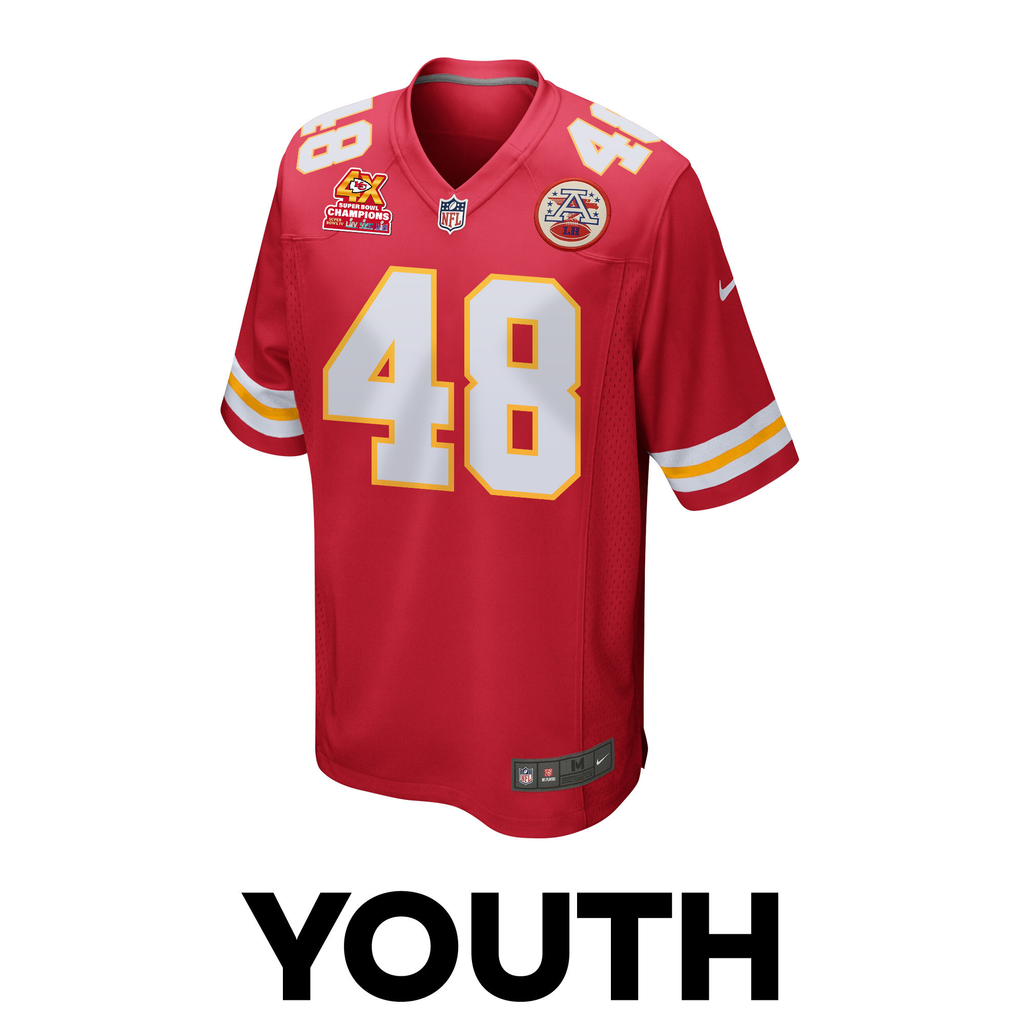 Alternative view of Cole Christiansen 48 Kansas City Chiefs Super Bowl LVIII Champions 4X Game YOUTH Jersey - Red JS8936 nicesnker