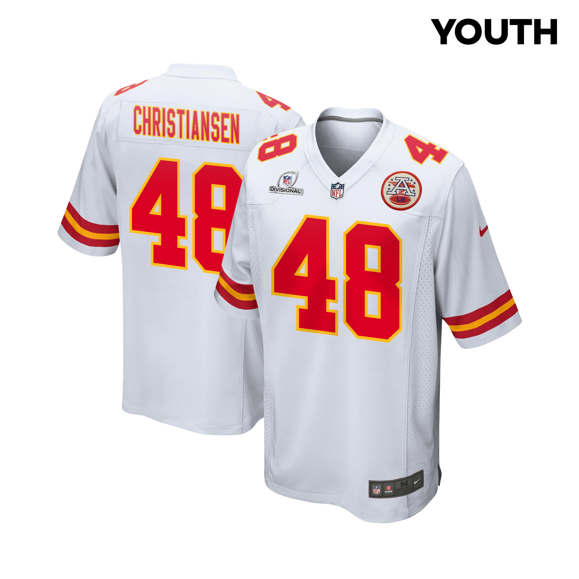 Cole Christiansen 48 Kansas City Chiefs Super Bowl LVIII Patch Game YOUTH Jersey - White JS1363 nicesnker