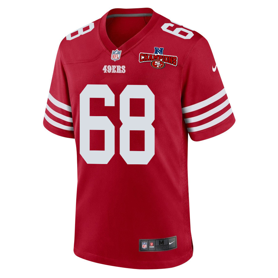 Alternative view of Colton McKivitz 68 San Francisco 49ers NFC Champions Patch Game Men Jersey - Scarlet JS1953 nicesnker