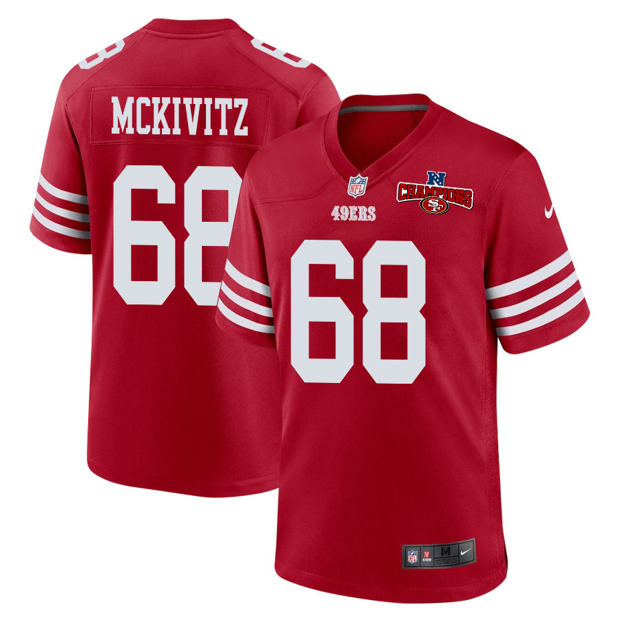 Colton McKivitz 68 San Francisco 49ers NFC Champions Patch Game Men Jersey - Scarlet JS1953 nicesnker