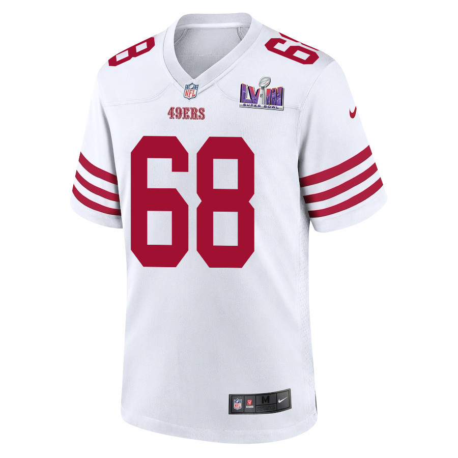 Alternative view of Colton McKivitz 68 San Francisco 49ers Super Bowl LVIII Patch Game Men Jersey - White JS6898 nicesnker