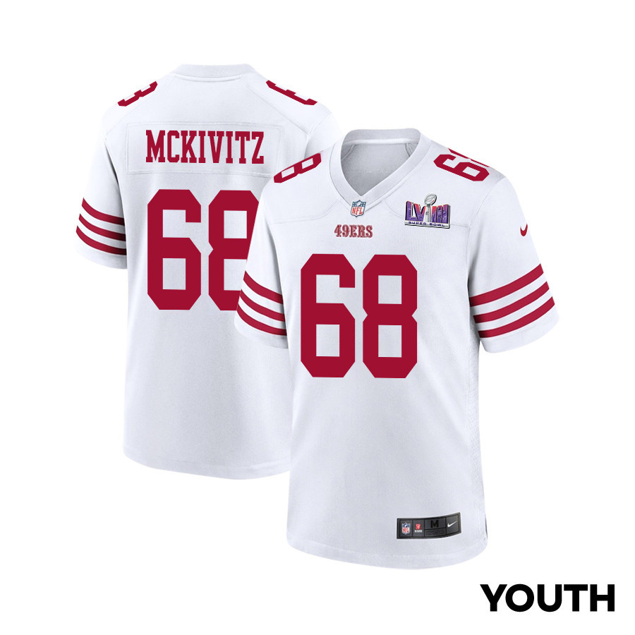 Colton McKivitz 68 San Francisco 49ers Super Bowl LVIII Patch Game YOUTH Jersey - White JS5707 nicesnker
