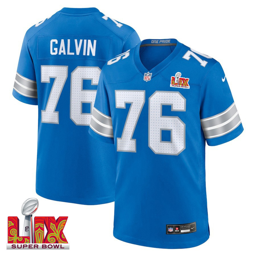 Connor Galvin #76 Detroit Lions Super Bowl LIX YOUTH Jersey - Blue JS6419 nicesnker