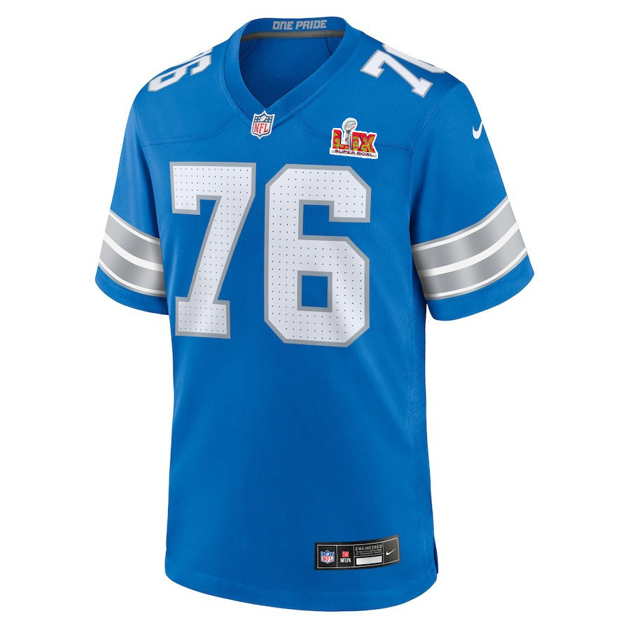 Alternative view of Connor Galvin #76 Detroit Lions Super Bowl LIX YOUTH Jersey - Blue JS6419 nicesnker